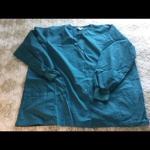 AMS UNIFORMS Teal Scrub Jacket Button Front Sz XL